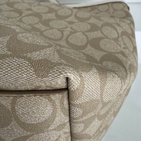 Coach Signature Light Khaki Zip Tote with three inside pockets 17”W x 11”H x 6”D - Picture 5 of 17